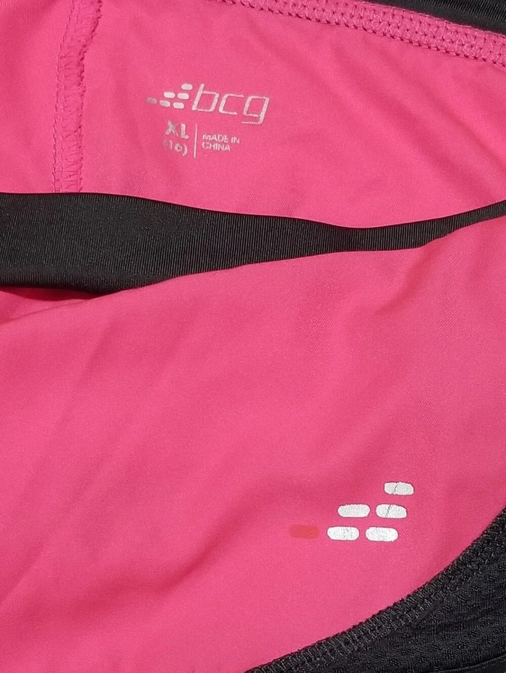 BCG Kid’s XL Bright Pink and Black Running Shorts With Black Mesh Side Panels
